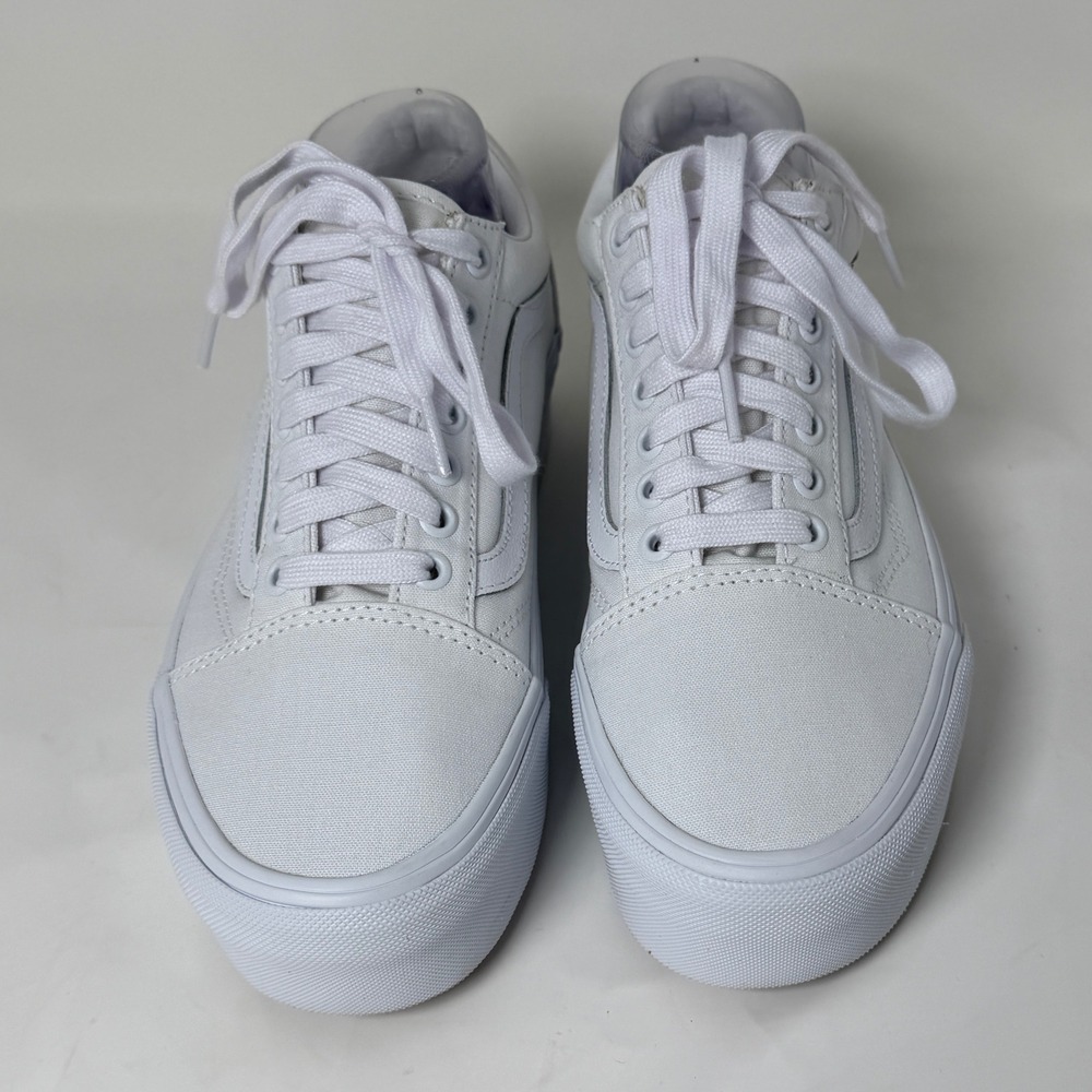 Vans Old Skool Stackform True White Canvas Platform Sneakers Mens 7 Womens 8.5 - Picture 15 of 16